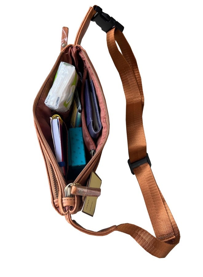 Roma Leathers Vintage Leather Fanny Pack - Premium Light Brown Cowhide Leather Waist Pack - Adjustable Waist Strap - Multi Pocket Belt Bag - Designed in USA - Image 3